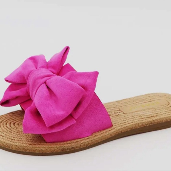 BAMBOO Shoes - Bamboo women braided sole bow tie slip on pink sandals. Multiple sizes.